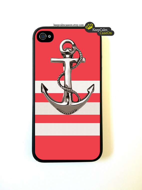 Iphone 4 Case Anchor On Stripes Pattern Iphone 4 Case